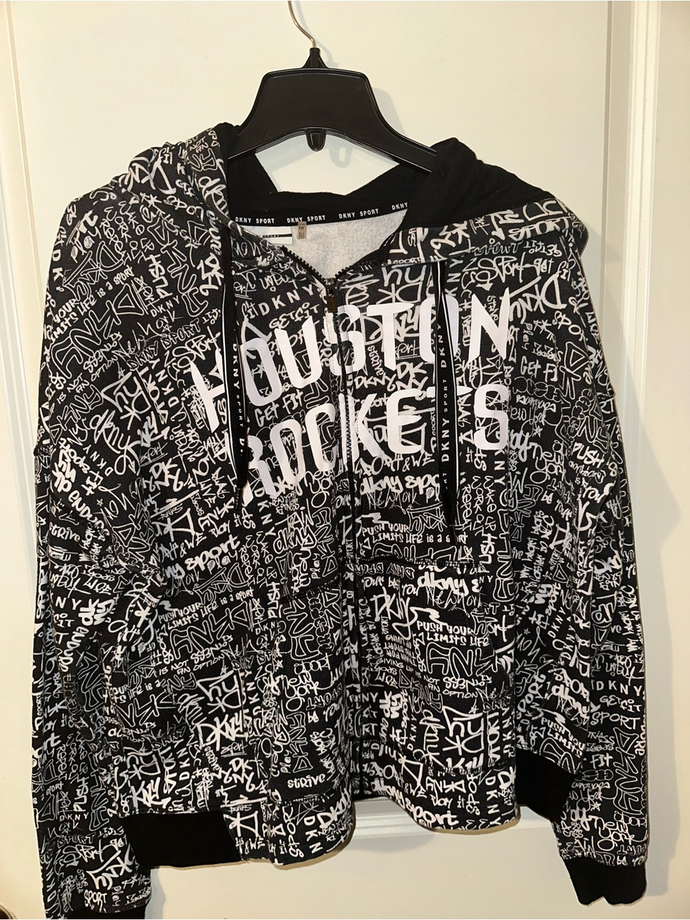 DKNY Black & White Graffiti Print Zip Hoodie Windbreaker